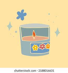 Magic candle hand drawn cute hygge illustration