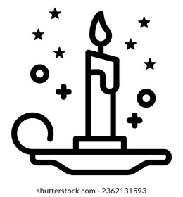 Magic candle line icon, Halloween concept, burning candle and stars sign on white background, wax candle on candlestick icon in outline style for mobile, web design. Vector graphics