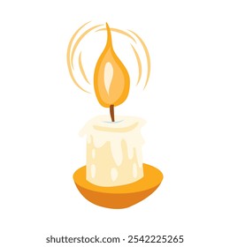 Magic candle with melting wax in flat design. Mystic witchcraft tool for rituals. Vector illustration isolated.