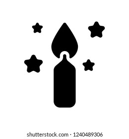 Magic candle with stars. Simple icon of birthday. Black icon on white background