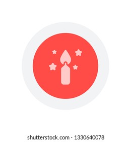 Magic candle with stars. Simple icon of birthday. Icon in colored circle with gray bold border. Web button, modern flat design