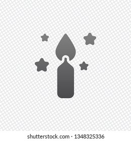 Magic candle with stars. Simple icon of birthday. On grid background