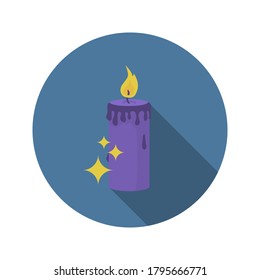 Magic candle with wand flat icon with long shadow. Colorful illustration of magic accessory. Vector.