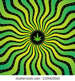 Magic cannabis leaf; Sacred complex geometry; Wonderful mandala in trance psychedelic style; Vector illustration, square format.