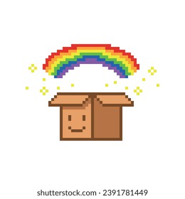 Magic cardboard box, cartoon pixel art