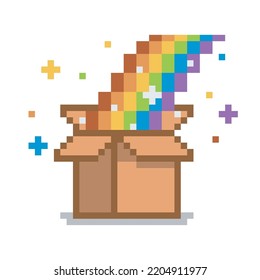 Magic cardboard box illustration, pixel art