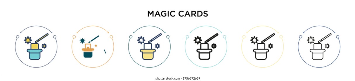 Magic cards icon in filled, thin line, outline and stroke style. Vector illustration of two colored and black magic cards vector icons designs can be used for mobile, ui, web