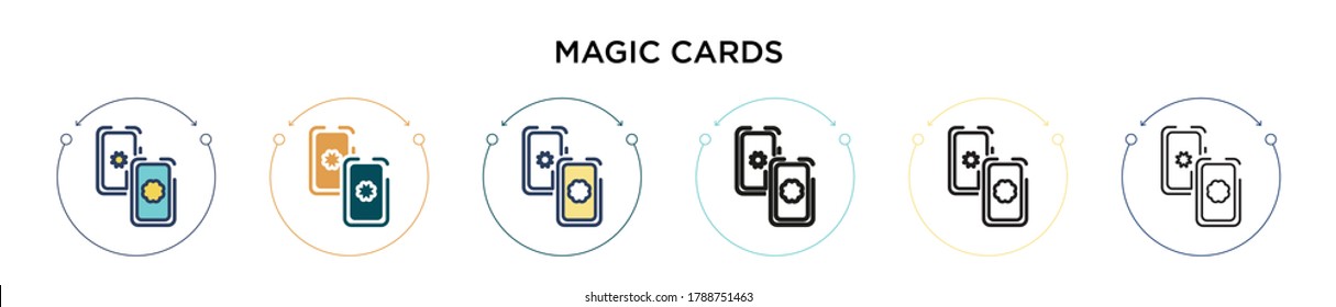 Magic cards icon in filled, thin line, outline and stroke style. Vector illustration of two colored and black magic cards vector icons designs can be used for mobile, ui, web