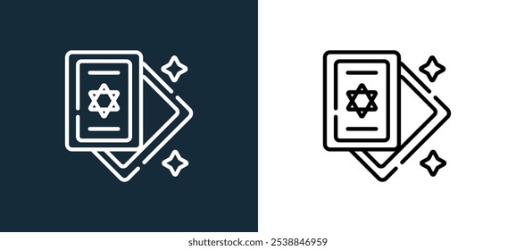 magic cards icon isolated on white and black colors. magic cards outline linear vector icon from magic collection for mobile apps, web and ui.
