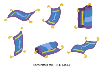 Magic carpet airplane. Blue oriental carpet in different versions