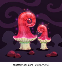Magic cartoon red mushroom. Fantasy plants.