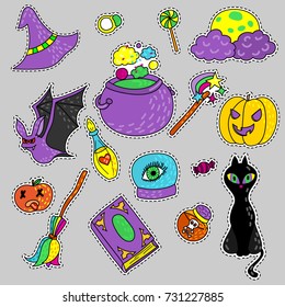 Magic cartoon set of witches. Set of icons for Halloween. The symbols of magic and mysticism