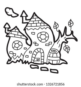 A magic castle character. Hand drawn illustration for t-shirt print design, coloring book, greeting card.