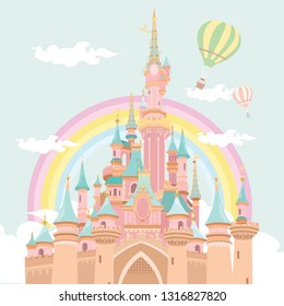 Magic Castle Hot Air Baloon Illustration- Vector