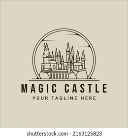 magic castle line art logo vector illustration template icon graphic design . historic building sign or symbol print for apparel t-shirt with badge