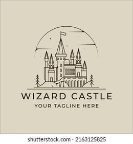 magic castle line art logo vector illustration template icon graphic design . historic building sign or symbol print for apparel t-shirt