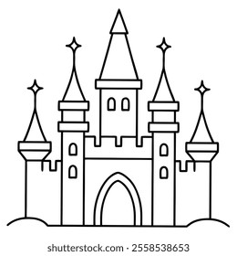 Magic Castle Vector Line Art.