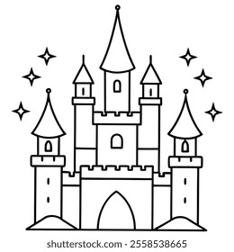 Magic Castle Vector Line Art.