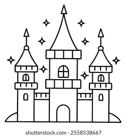 Magic Castle Vector Line Art.
