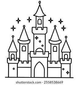 Magic Castle Vector Line Art.