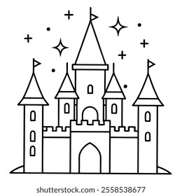 Magic Castle Vector Line Art.