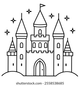 Magic Castle Vector Line Art.