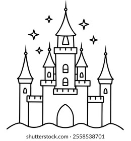 Magic Castle Vector Line Art.