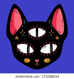 Magic cat, vector face, cartoon character