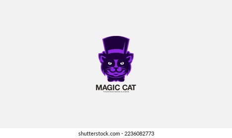 Magic cat vector logo design template symbol