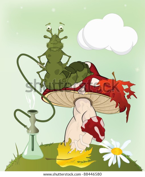 Magic Caterpillar On Mushroom Hookah Cartoon Stock Vector (Royalty Free