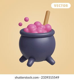 conjunto de iconos vectoriales 3D de cauldron mágico, sobre un fondo crema