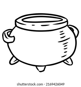 Magic cauldron doodle sketch. Hand drawn wiccan design. Alchemy, potions symbol