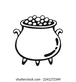 Magic cauldron. Hand drawn vector illustration isolated on white background.