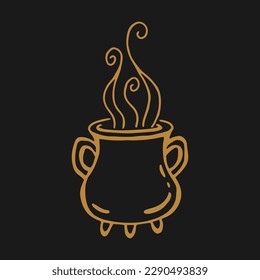 Magic cauldron. Hand drawn vector illustration.