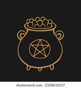 Magic cauldron. Hand drawn vector illustration.
