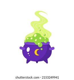 Magic cauldron icon. Cartoon illustration of a cauldron with boiling green magic potion isolated on a white background. Vector 10 EPS.
