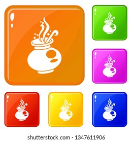 Magic cauldron icons set collection vector 6 color isolated on white background