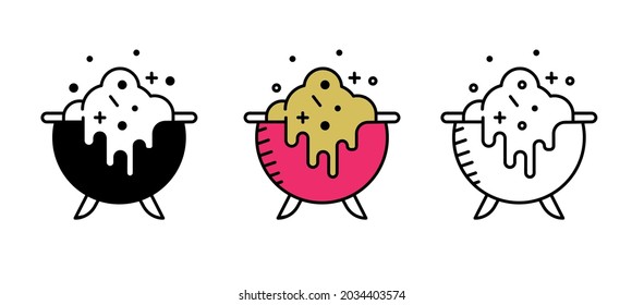 Magic cauldron and magic cauldron icons. Set for Halloween concept. Set of colored and silhouette linear icons.