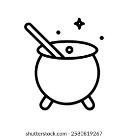 Magic cauldron potion brewing line art isolated vector