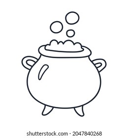 Magic cauldron with potion doodle. Vector illustration. Happy Halloween.