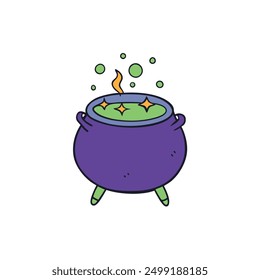 Magic Cauldron with Potion Hand Drawn Vector Illustration - Cartoon Clipart and Line Art Design
