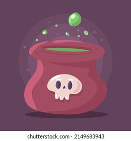 Magic cauldron with potion vector cartoon illustration isolated on background.