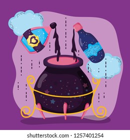 magic cauldron with potions conjure effect