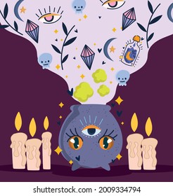 caricatura de velas con hechizos mágicos