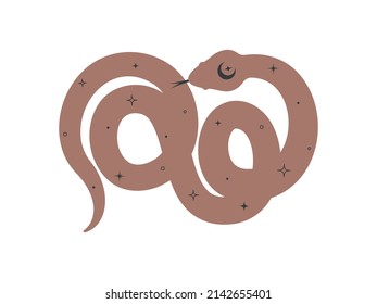 Magic celestial snake. Spiritual elegant tribal symbol for branding name logo. Esoteric mystical silhouette serpent for magic witch craft. Vector illustration