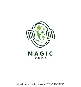 diseño del logotipo del chef mágico para la comida