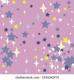 Magic Children New Year Blue Christmas Pink Design Pic. Mystery Sky Indigo Winter Girl Holiday Composition. Night Multicolor Color Yellow Pastel Wallpaper. Stars Print White Kids Bright Ornament.