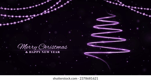 Fondo mágico de Navidad. El brillante árbol de Navidad con efecto ligero. Fondo de lujo para la tarjeta de bienvenida.
