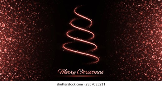 Magic Christmas background with Christmas tree. Luxury background for greeting card. Glowing Christmas tree with light effect.
