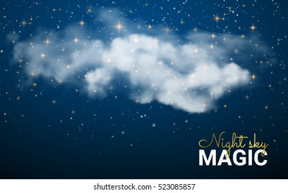 Magic Christmas Cloud. Shining Stars. Night sky abstract background. Vector illustration Christmas. Fairy Dust.